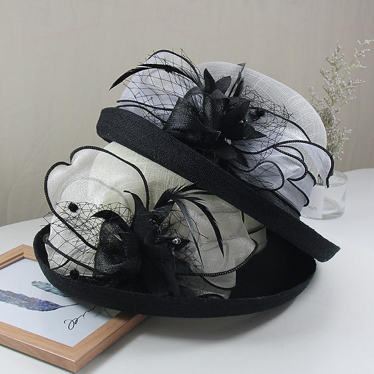 Fascinátory Klobouky Doplňky do vlasů Polyester Organza Kbelík Slamák Sluneční klobouk Ležérní Dovolená Elegantní Vinobraní S Peří Mašličky Přílba Pokrývky Hlavy 2025 - $35.99 –P3