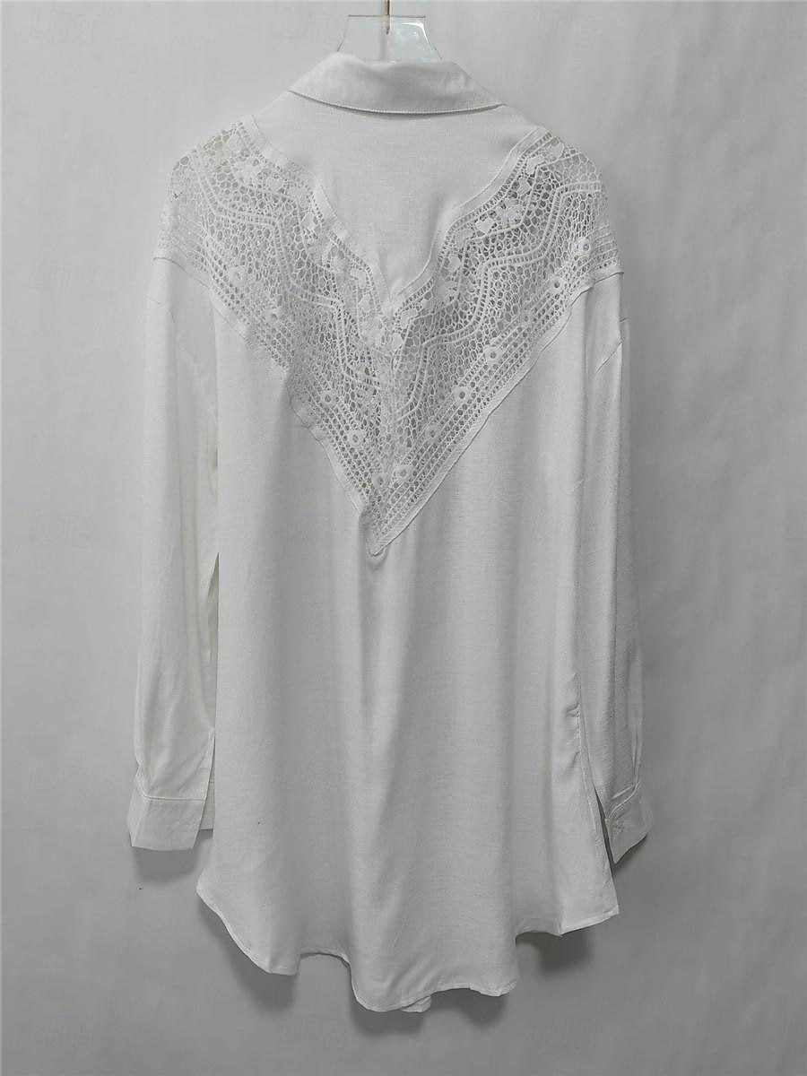 Pentru femei Rochie Mini Rochii inspirate din in Rochie albă Rochii Tip Cămașă Șal Hawaiană Vacanță Concediu Plajă Potrivire Largă Manșon Lung Guler Cămașă Negru Alb Vară 2025 - $32.99 –P15