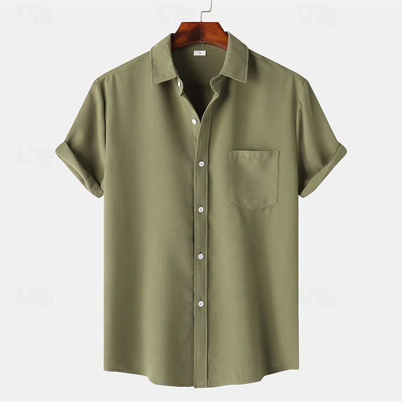Per uomo Camicia Camicia Estiva Camicia casual Camicia da Spiaggia Camicia con Bottoni Bianco Verde chiaro Blu marino Blu Viola Manica Corta Semplice Bavero Vacanza Camicia hawaiana Tasca del 2026 a $27.99 –P9