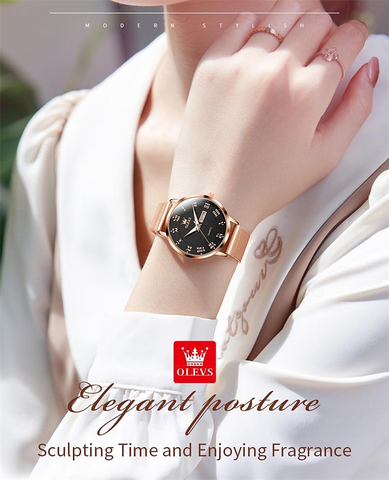 New Olevs Olevs Brand Mother's Day Gift for Women'S Watches Luminous Calendar Week Display Simple Quartz Watch Double Calendar High Value Ladies Waterproof Sports Watch 2026 - $29.99 –P13