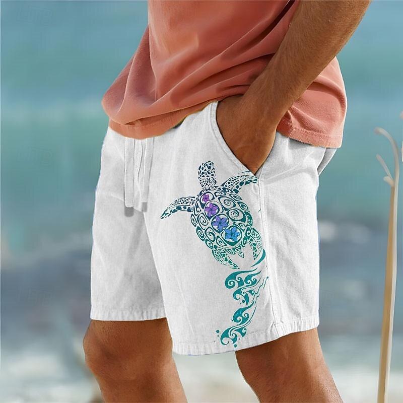 Herr Djur Flodhäst Havssköldpadda Shorts Sommarshorts Beach Shorts Medium Midja Hawaiisk Ledigt Utomhus Helgdag Utekväll Snörning Elastisk midja Mönster Designer Kläder 2025 - $23.99 –P3