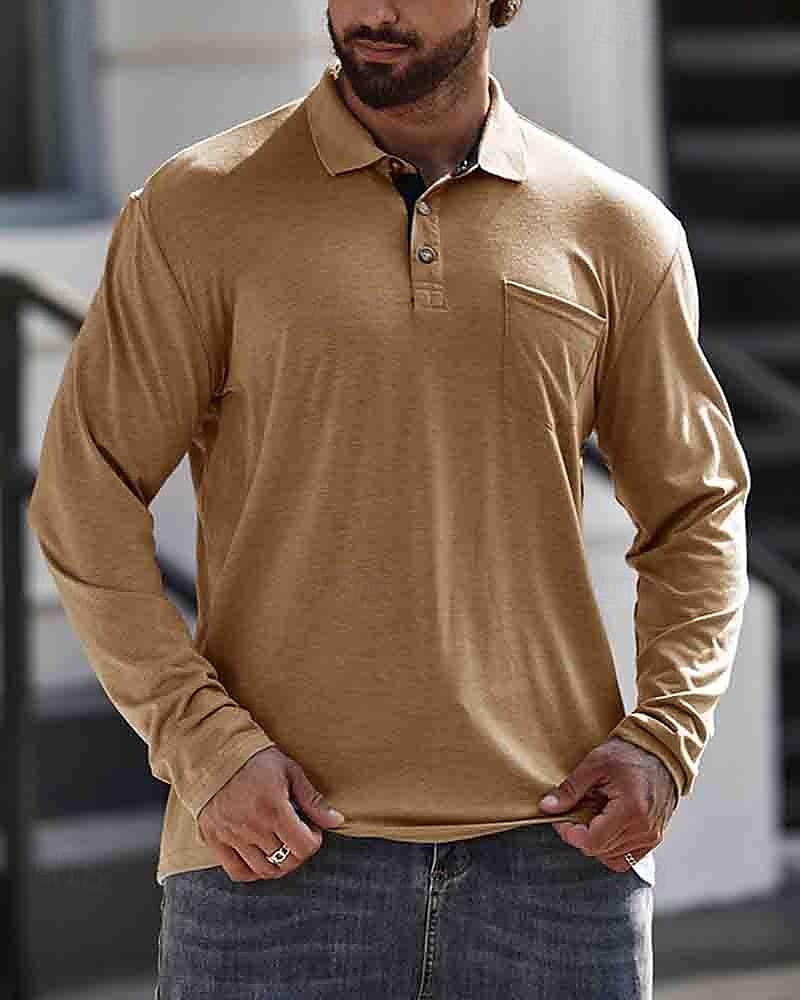 Herren Poloshirt aus Baumwolle Golfhemd Arbeit Casual Kargen Langarm Basic Modern Glatt Taste Tasche Frühling & Herbst Regular Fit Dunkelrot Wein Aprikose Dunkelgrau Wasserblau Schwarz Poloshirt aus 2025 - $18.99 –P1