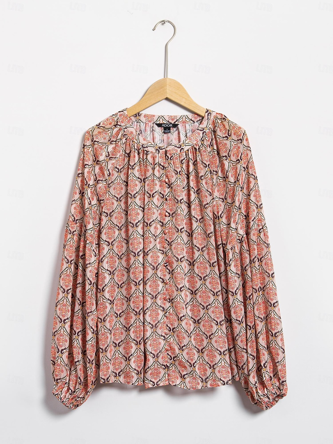 camicetta casual con maniche a sbuffo geometriche del 2025 a $61.99 –P9