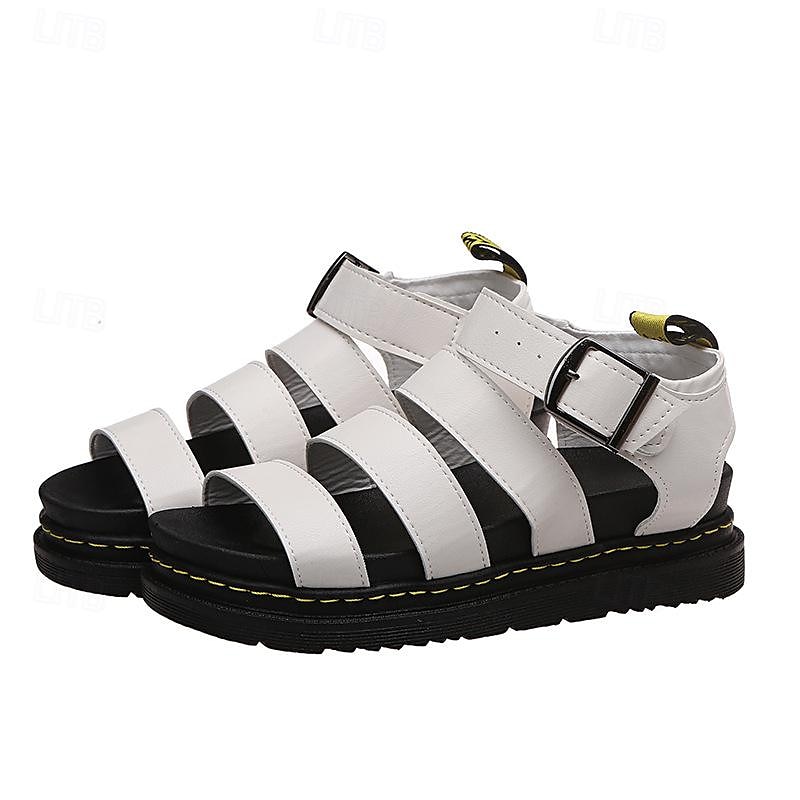Femme Sandales Chaussures romaines Sandales de pêcheur Extérieur du quotidien Talon Plat Bout ouvert Décontractées Minimalisme Faux Cuir Vin Noir Blanche de 2025 ? $34.99 –P2
