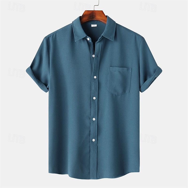Per uomo Camicia Camicia Estiva Camicia casual Camicia da Spiaggia Camicia con Bottoni Bianco Verde chiaro Blu marino Blu Viola Manica Corta Semplice Bavero Vacanza Camicia hawaiana Tasca del 2026 a $27.99 –P17
