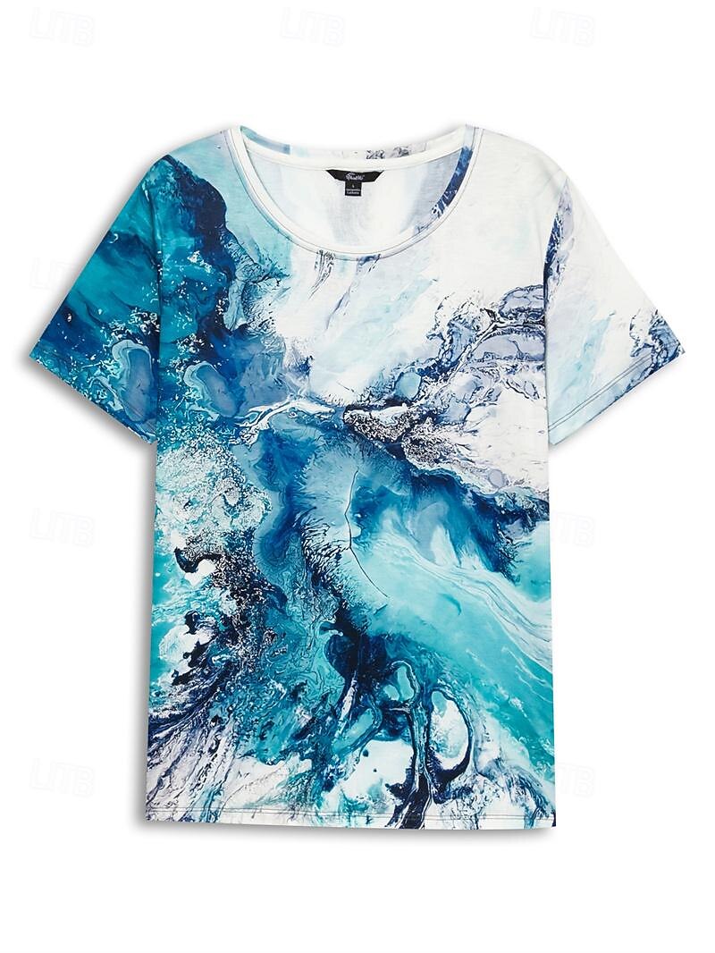 camiseta feminina vintage básica geométrica abstrata estampa manga curta regular tops gola redonda diário fim de semana verde verão de 2025 por $19.99 –P6