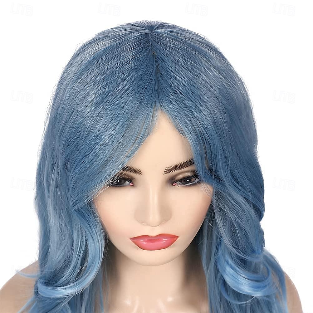 kék női paróka hosszú göndör hullámos pasztellkék paróka oldalrész szintetikus karneváli cosplay paróka 2025 - $19.99 –P6