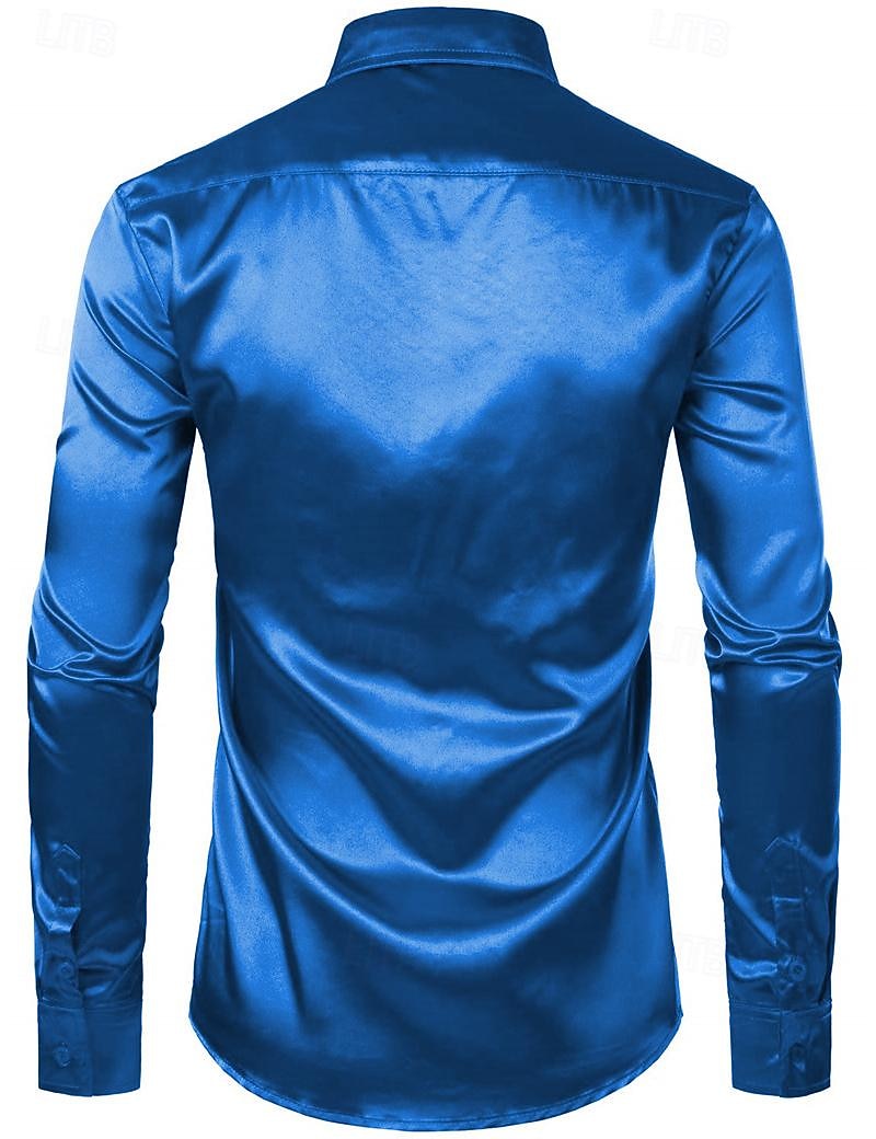 Men's Shirt Satin Shirt Casual Shirt Button Up Shirt Plain Wedding Vacation Black White Wine Blue Long Sleeve Lapel Spring & Summer Clothing Apparel 2025 - $23.99 –P10