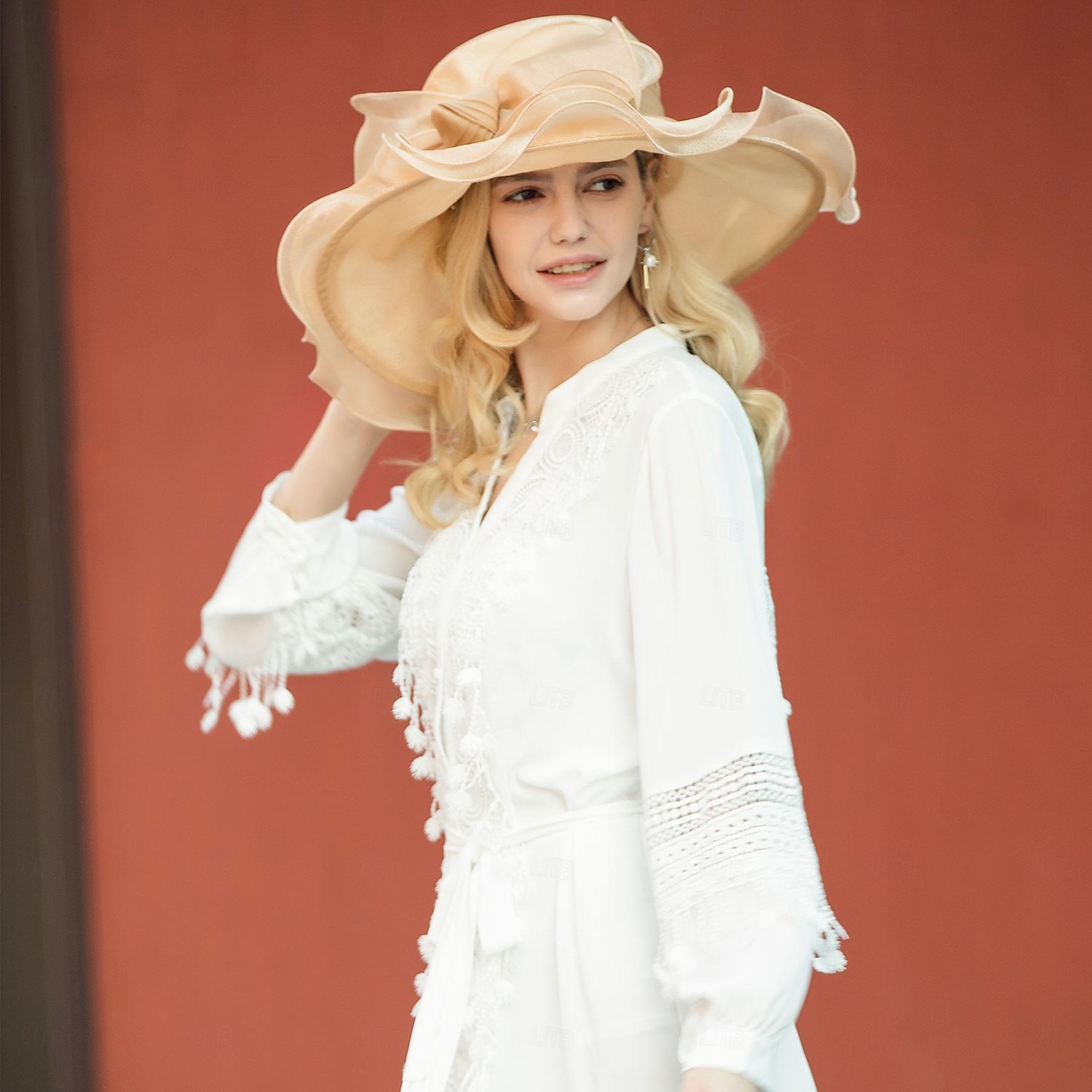 Καπέλα Παγωμένο Μετάξι Καπελίνα Καπέλο ηλίου Γάμου Πάρτι Τσαγιού Κομψό Γάμος Με Πλευρά δαντέλας Ακουστικό Καπέλα 2026 - $40.99 –P4