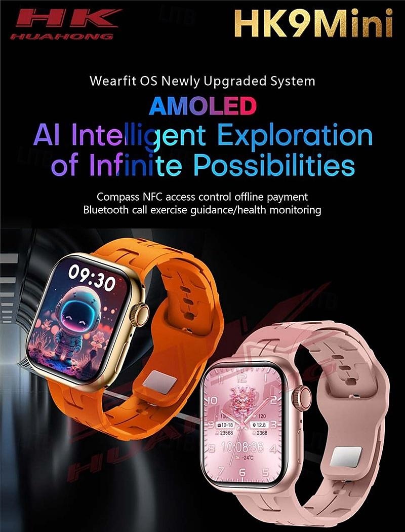 2025年 HK9 mini スマートウォッチ 1.75 インチ スマート·ウォッチ ブルートゥース ECG + PPG 歩数計 着信通知 と互換性があります Android iOS キッズ 女性 長時間スタンバイ ハンドフリーコール 防水 IP68 36mmの時計ケース コレクション – $46.99 –P1