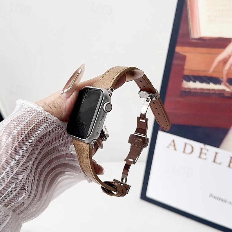 Kožená kapela Kompatibilní s Řemínek k hodinkám Apple Watch 38 mm 40 mm 41 mm 42 mm 44 mm 45 mm 49 mm Robustní Kovová spona Nastavitelný Pravá kůže Náhradní pásek na hodinky pro iwatch Ultra 2 Series 2025 - $17.99 –P3