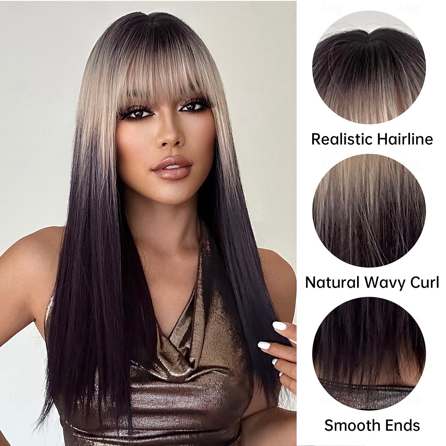 Parrucche sintetiche Uniformi Costumi di carriera Da principessa Liscio Kinky liscia Parte di mezzo Taglio scalato A macchina Parrucca 26 pollici Nero e Oro Capelli sintetici Per donna Cosplay Feste del 2025 a $23.99 –P5
