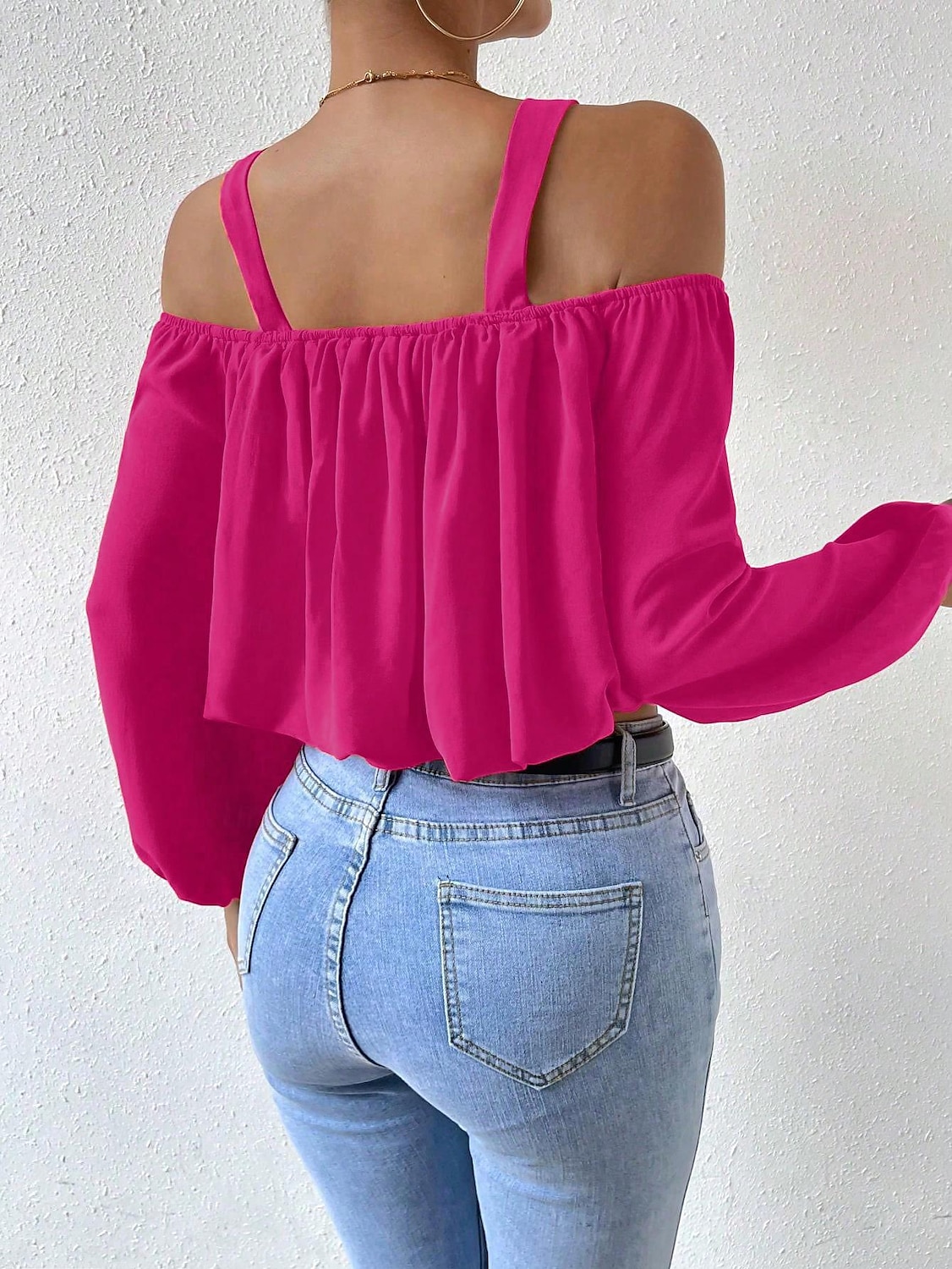 Hemd Bluse Damen Rosa Glatt Kalte Schulter Strasse Täglich Modisch Schulterfrei Regular Fit S 2025 - $32.99 –P5