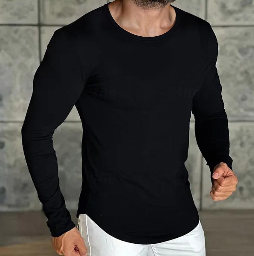 Herren T Shirt T-Shirt Langarm V Ausschnitt Frühling & Herbst Einfach Mode Designer Basic Urlaub Straße Ausgehen Schwarz Blau Orange Top T-Shirt für Herren 2025 - $13.49 –P1