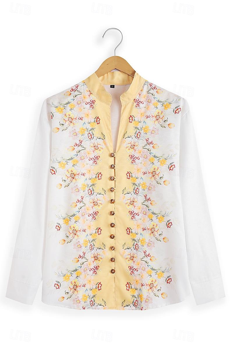 Homme Floral Chemise Chemise boutonnée manche longue Décontractées Usage quotidien Sortie Fin de semaine Printemps été Col Mao Imprimer Bouton bas Jaune Rose Claire Bleu Violet de 2025 ? $26.99 –P1