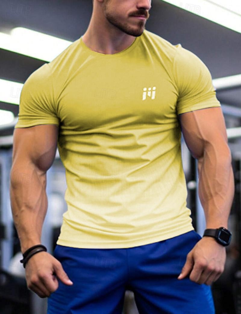 Per uomo maglietta Maglietta sportiva Girocollo Manica corta Sportivo Da mare Casual / quotidiano Palestra Asciugatura rapida Traspirante Gradiente Giallo Rosso Abbigliamento sportivo Di tendenza del 2025 a $16.49 –P6