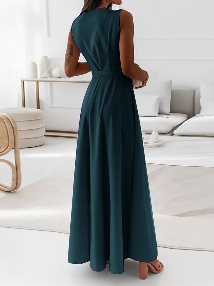 Women's Casual Dress Long Dress Maxi Dress Lace up Date Vacation Streetwear Maxi V Neck Sleeveless Pink Wine Red Color 2025 - $52.99 –P7