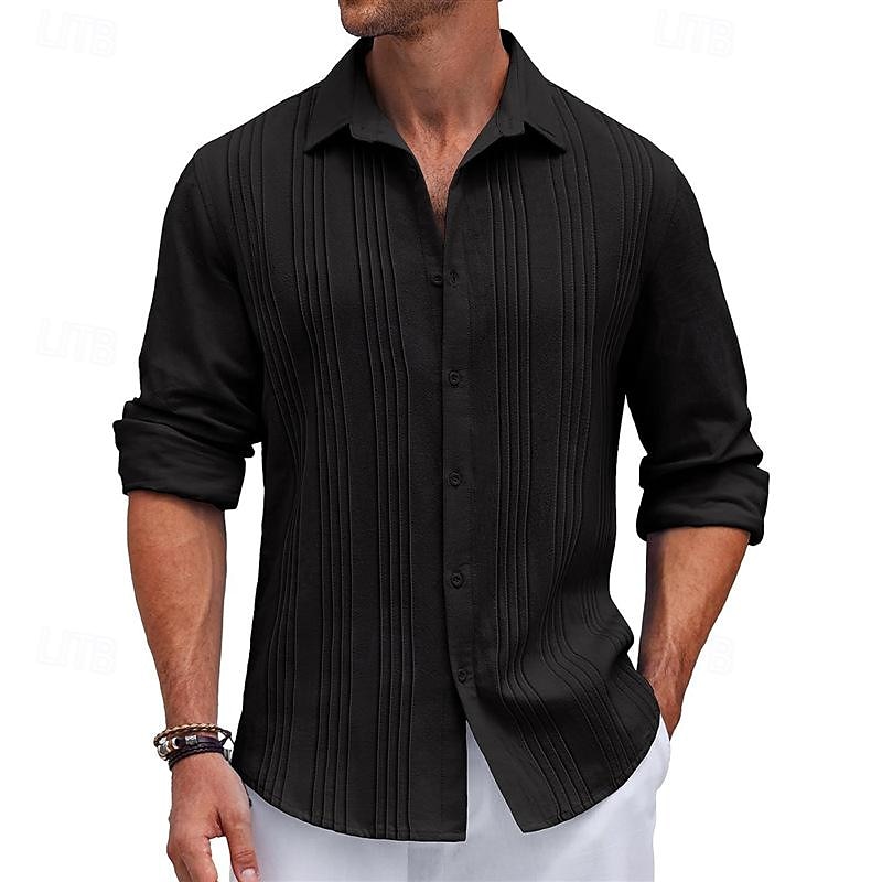 Men's Shirt Summer Shirt Casual Shirt Beach Shirt Button Up Shirt Black White Navy Blue Blue khaki Long Sleeve Plain Turndown Vacation Holiday Button-Down Clothing Apparel Polyester Fashion Casual 2025 - $28.99 –P8