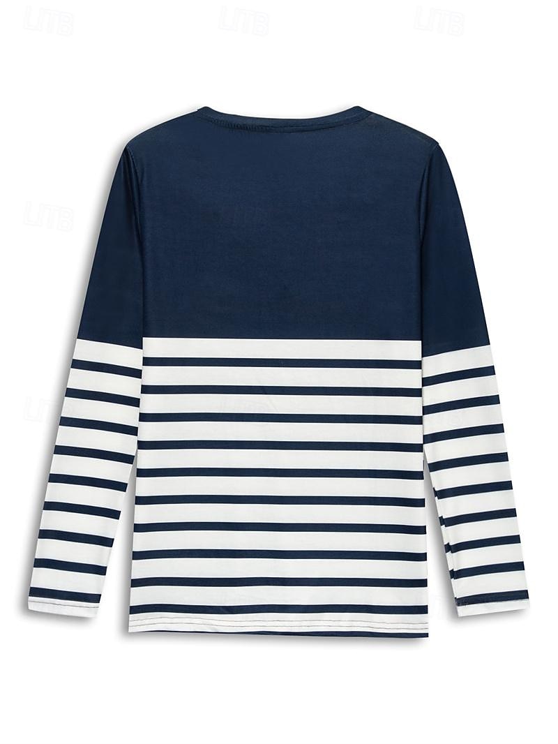 Γυναικείo T-shirt Μακρύ Μανίκι V Neck Μακρύ Μανίκι Τουνίκ Striped Βασικό Κανονικό Top Ημερήσια Σαββατοκύριακο Εκτύπωση Ναυτικό Μπλε Φθινόπωρο Χειμώνας Προφθινόπωρο 2025 - $23.99 –P4