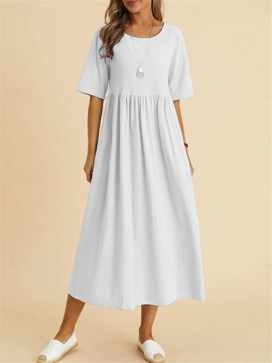 Women's Midi Dress Casual Short Sleeve Round Neck Solid Color Empire Waist Summer Wear Comfortable Flared Skirt Fashion Clothing Apparel 2026 - $26.99 Women's Midi Dress Casual Short Sleeve Round Neck Solid Color Empire Waist Summer Wear Comfortable Flared Skirt Fashion Clothing Apparel 2026 - $26.99