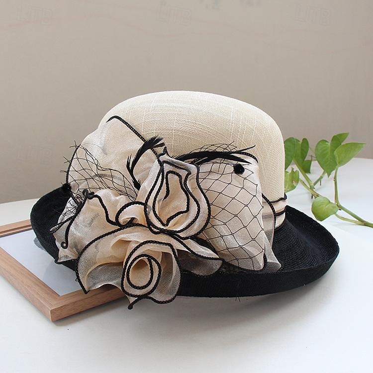 Fascinators Hats Headwear Polyester Bucket Hat Straw Hat Sun Hat Casual Holiday Elegant Vintage With Feather Bows Headpiece Headwear 2025 - $30.99 –P5