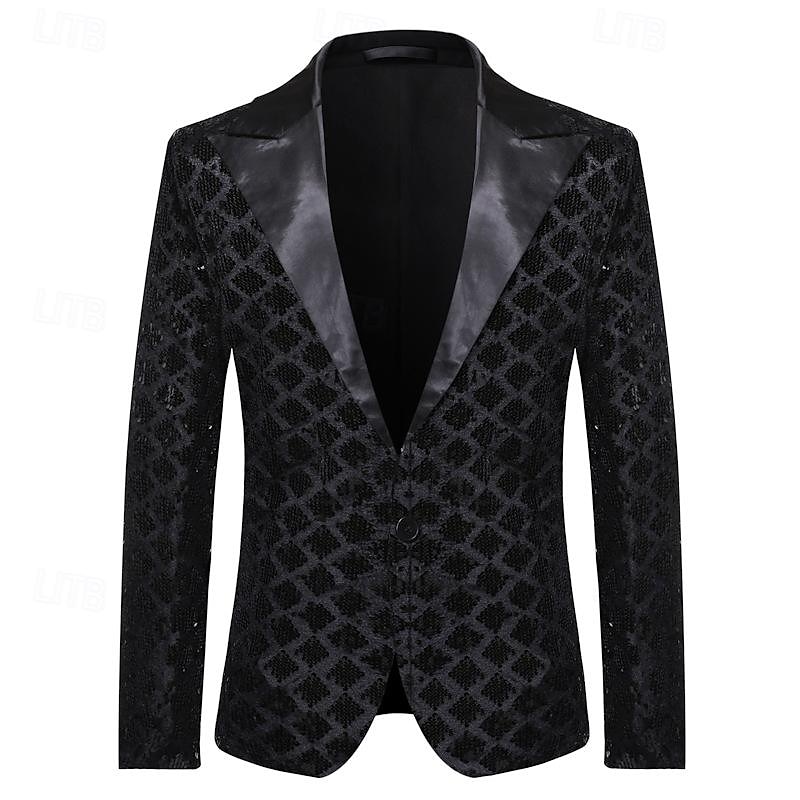 Männlich Blazer Hochzeitsfeier Party & Abend Tasche Ganzjahres Paillettenbesetzt glitzernd Hochzeit Einreihig Blazer Silber Schwarz Königliches Blau Gold 2026 - $60.99 –P7