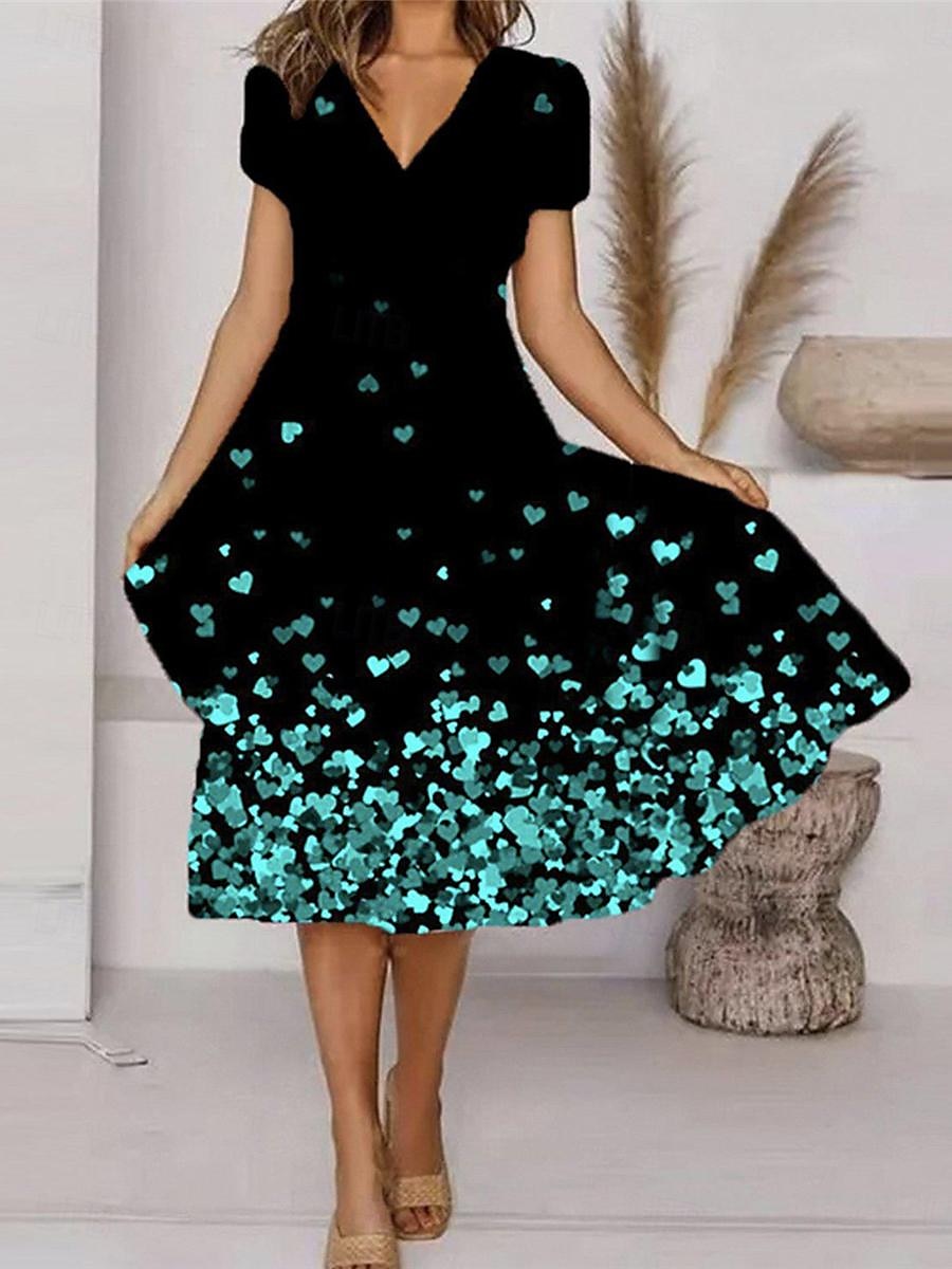 kvinners uformelle kjole blomsterprint v-hals midi kjole ferie kortermet sommer 2025 - $41.99 –P1