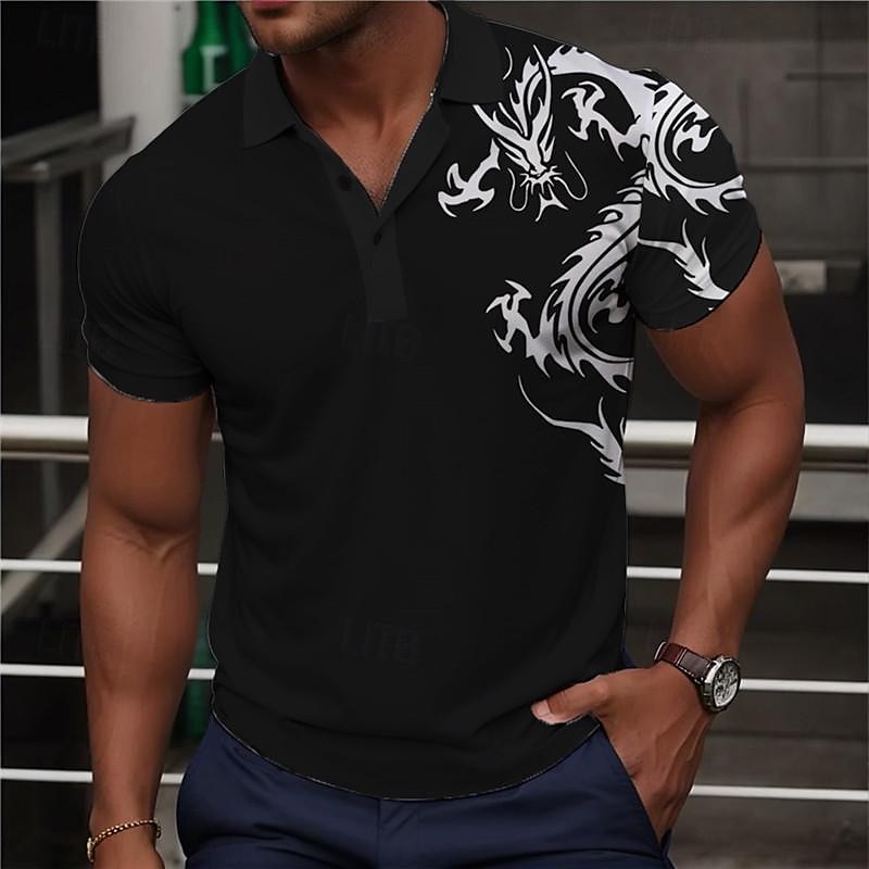 Pánské Drak Polokošile Golfová košile Krátký rukáv Polo tričko Košile s límečkem Na běžné nošení Legrační Streetwear Oblečení na dovolenou Párty oblečení Knoflíky 3D tisk Léto Černá 2025 - $22.99 –P1