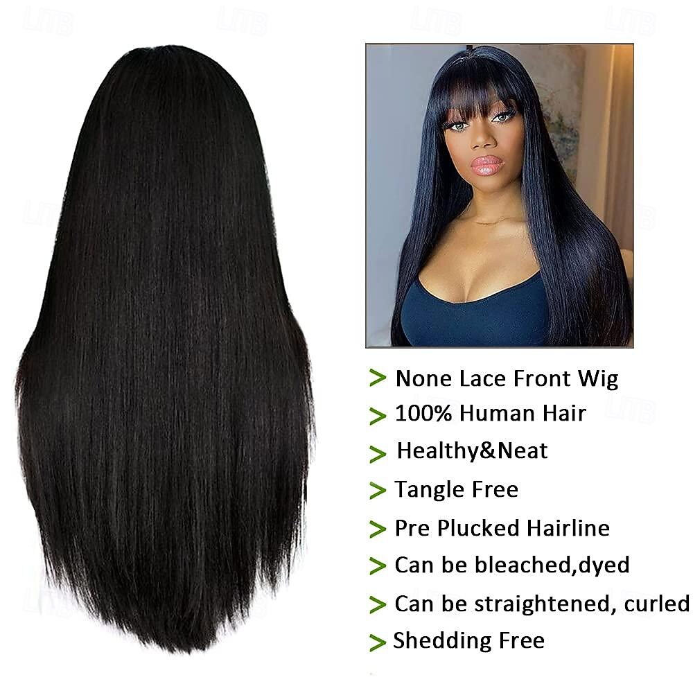 Brazilian Virgin Straight Human Hair Wigs with Bangs 8-30 inch  None Lace Front Wigs  Machine Made Wigs for Black Women Natural Color 2026 - $75.99 –P4