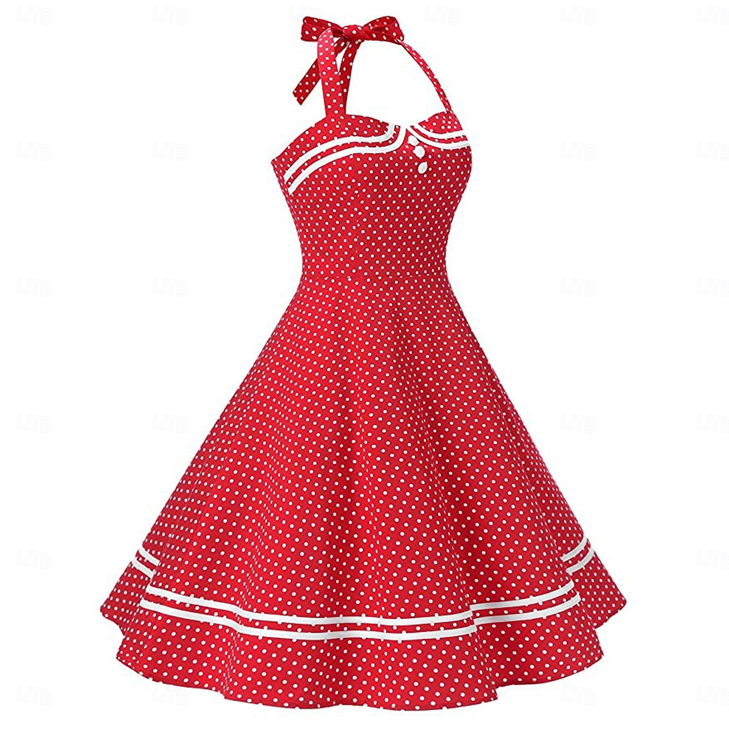 Retró 1950-es Koktélruha Ruhák Jelmez Bulikra Egy vonalú ruha Pöttyös Női Álarcos mulatság Esemény / Buli Lánybúcsú Felnőttek Ruha Hazatérő ruhák 2025 - $38.99 –P9