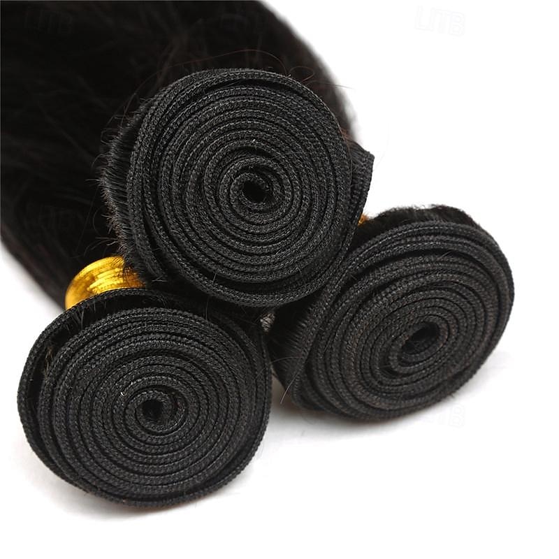 knochenglatte Echthaarbündel mit Verschluss, 4x4-Spitzenverschlüsse mit Bündeln, brasilianische Haarwebartbündel mit Verschluss, Remy-Haar 2025 - $206.89 –P3