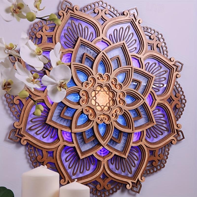 1 szt. lotosowa mandala do jogi lampka nocna do pokoju led wielowarstwowe drewniane kreatywne oświetlenie nastrojowe do salonu sypialnia łazienka dekoracja ścienna w kuchni relaksująca i kojąca 2026 - $54.99 –P1