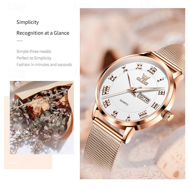 New Olevs Olevs Brand Mother's Day Gift for Women'S Watches Luminous Calendar Week Display Simple Quartz Watch Double Calendar High Value Ladies Waterproof Sports Watch 2026 - $29.99 –P1