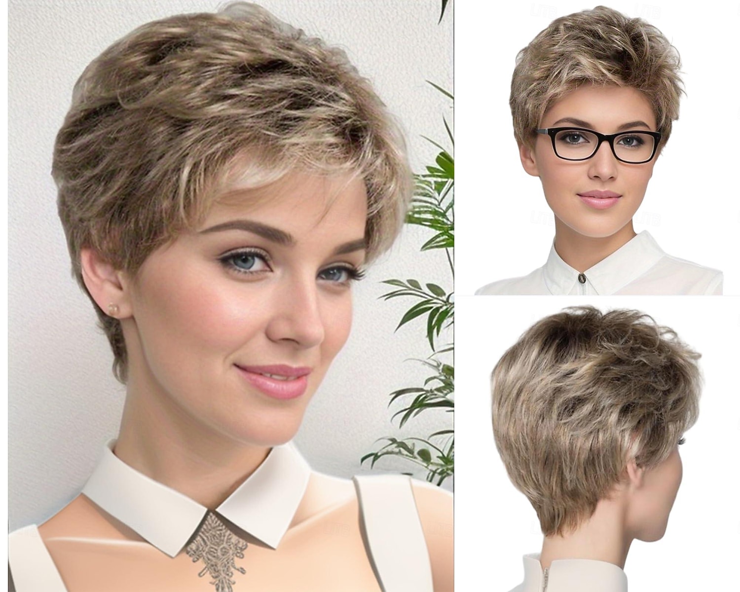 Blonde Short Wig with Bangs Layered Blonde Mix Brown Wigs for White Women Ash Blonde Wig with Dark Roots Short Hair Wigs for Women Synthetic Natural Looking Wig for Daily 2026 - $24.99 –P1