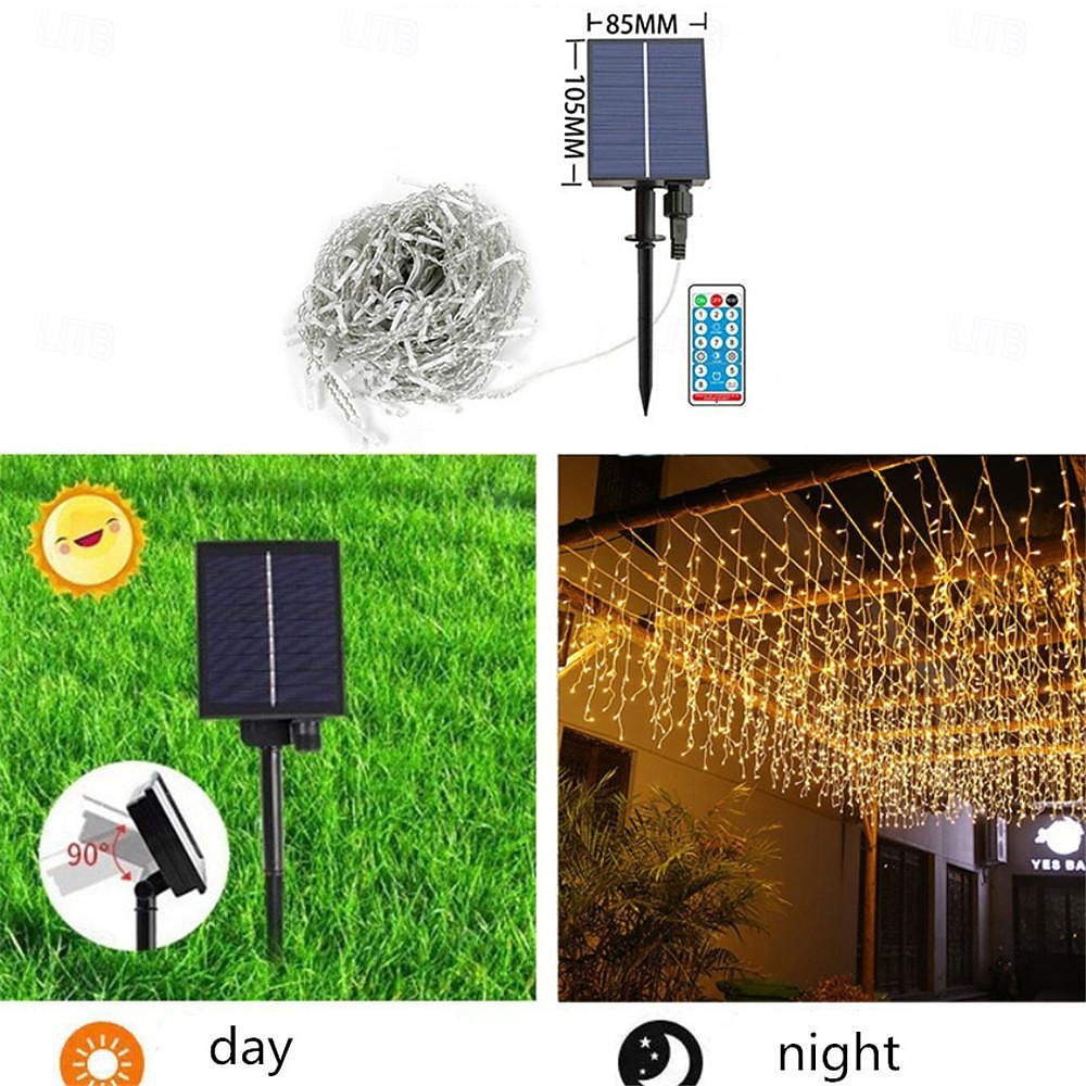 4 м 13 футов светодиодные солнечные гирлянды в виде сосульки, водонепроницаемые свадебные украшения, занавески, гирлянды для спальни, патио, двора, сада, свадьбы 2026 - $22.99 –P4