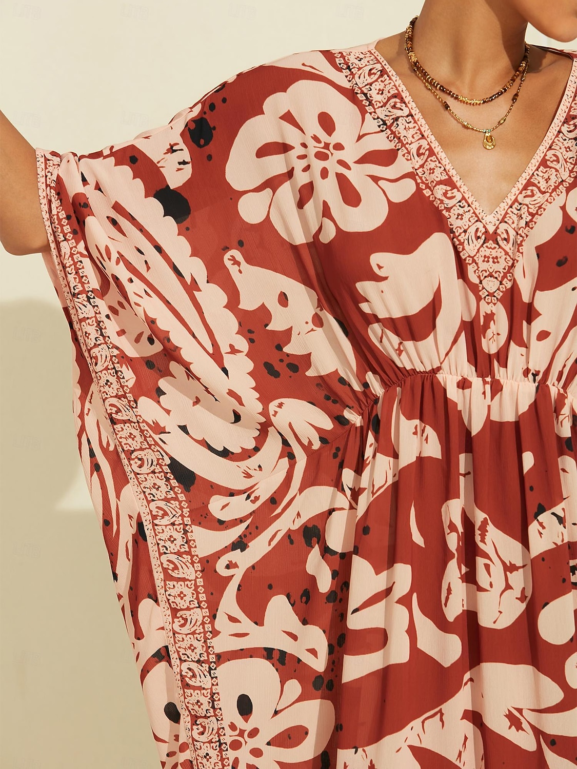 caftan midi en mousseline à imprimé cachemire bohème et col en V de 2026 ? $102.99 –P3