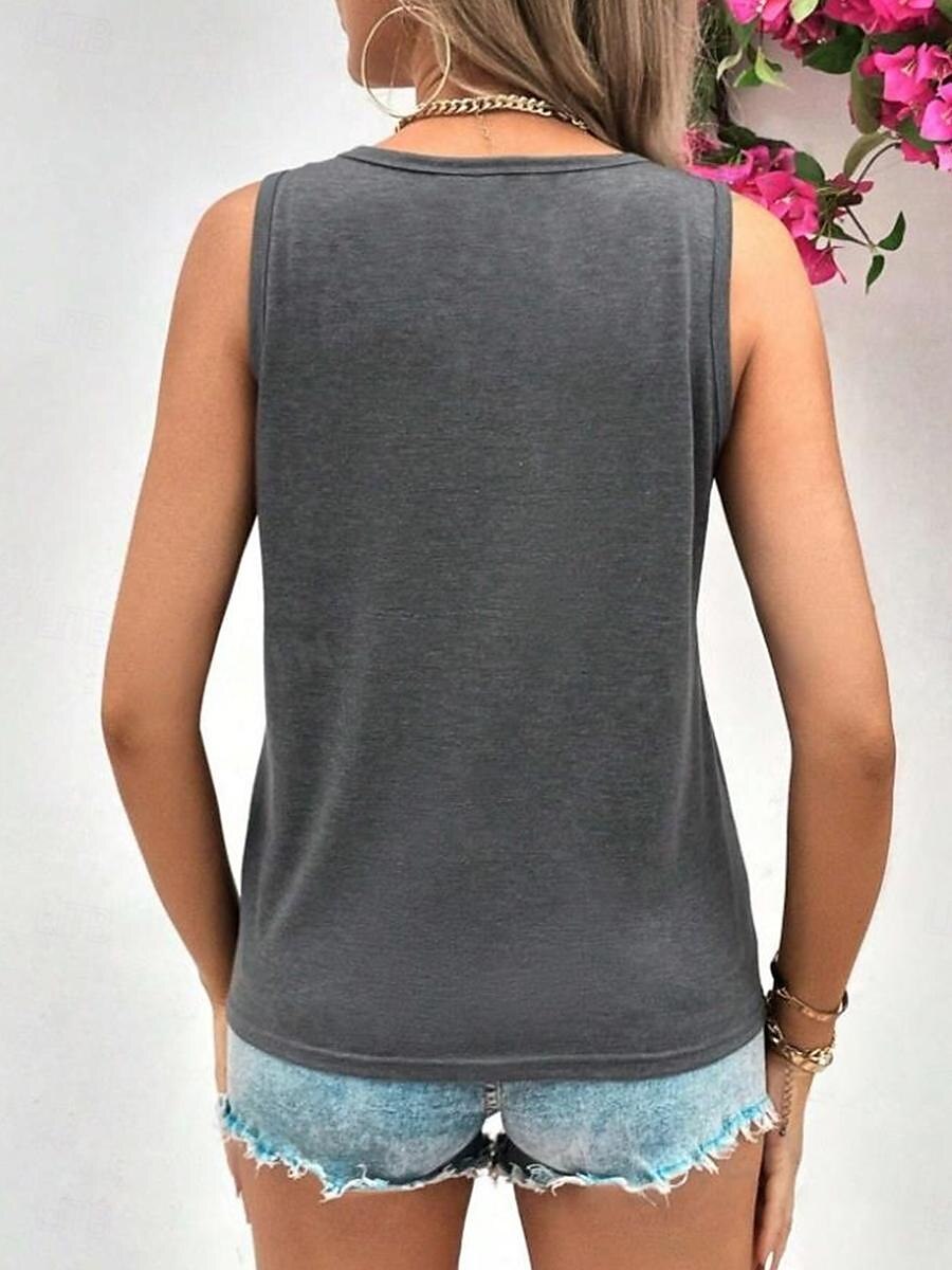 Damers Spaghetti Tank Top Västs Semester Tropisk Mode Bokstavstryck Ärmlös Regelbundna Toppar Crew Neck Avslappnad Svart Grå Sommar 2025 - $17.99 –P2