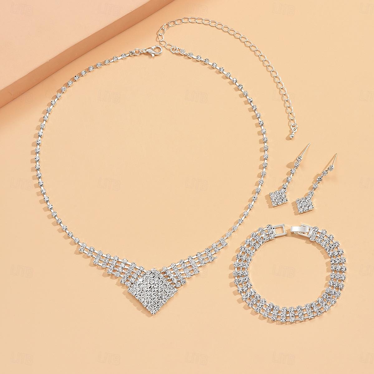Conjunto de joyas de diamantes de imitación de lujo: collar, pulsera y pendientes colgantes de cristal plateado brillante para mujer. 2026 - $11.99 –P3