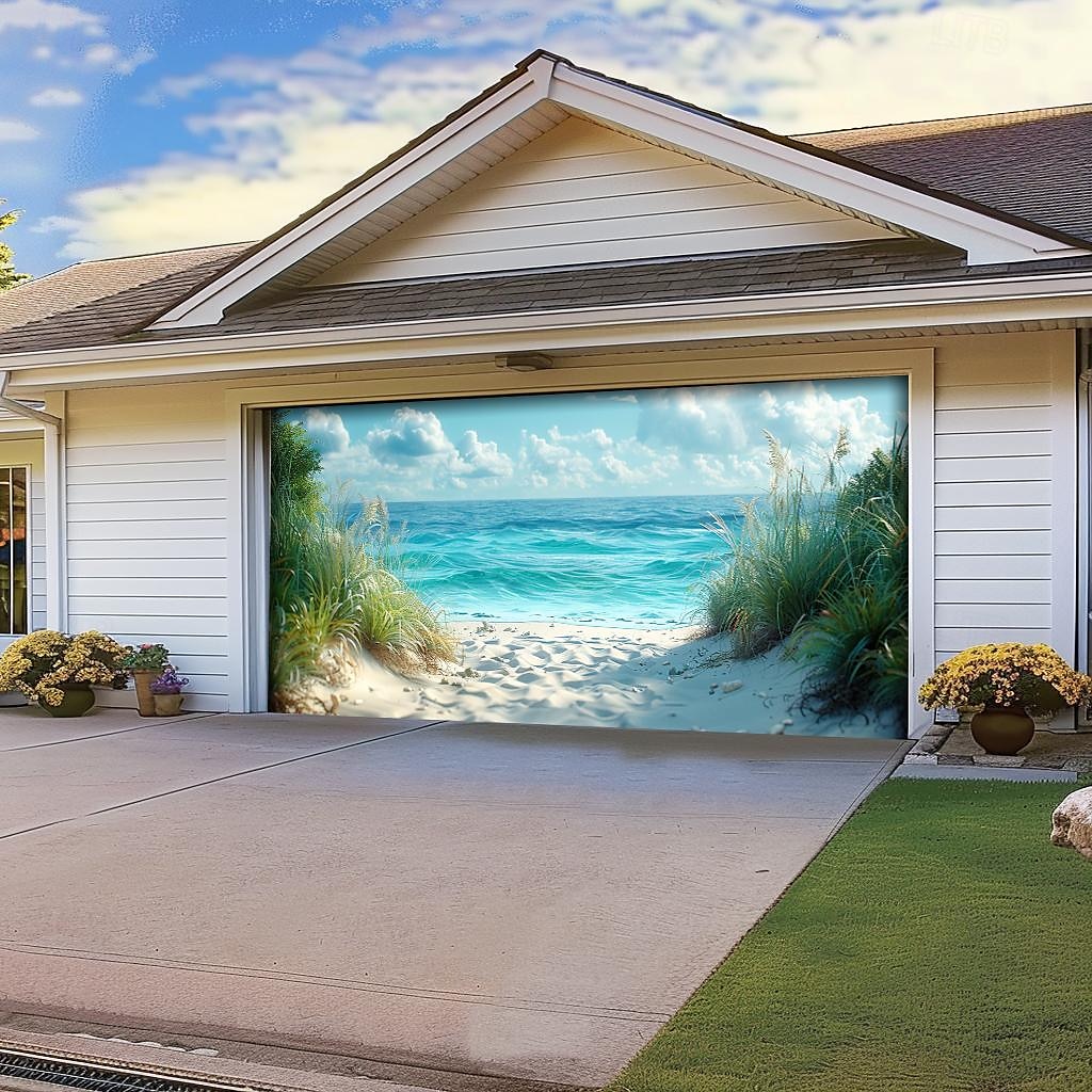 letnie wakacje na plaży baner na osłonę drzwi garażowych piękna duża dekoracja tła na zewnętrzne drzwi garażowe dekoracje ścienne domu impreza impreza parada 2025 - $33.99 –P16
