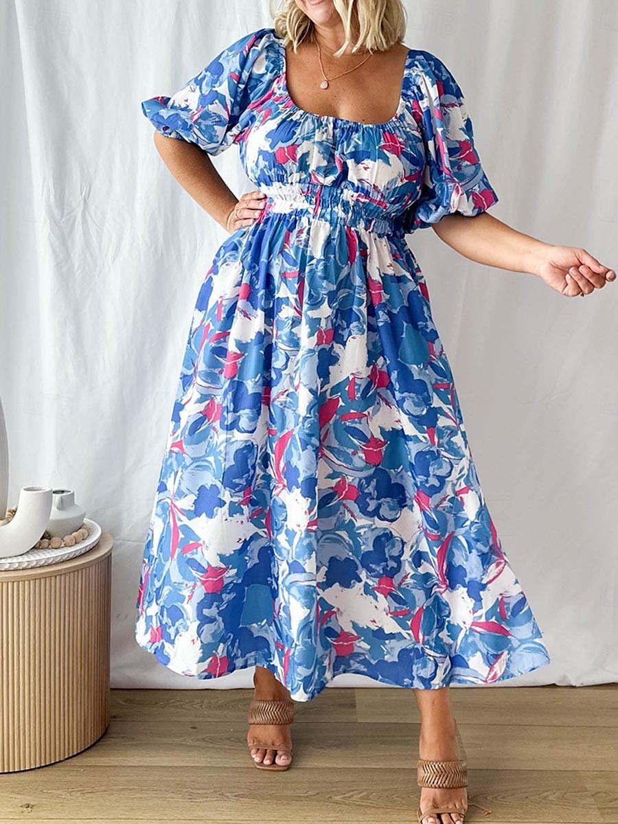 Pentru femei Rochie Lunga Rochie Maxi Rochie casual Rochie leagăn Rochie A line Rochie de vară Stilat Vacanță Zilnic Dată Fit regulat Floral Manșon Jumate De Pe Umăr Roșu-aprins Albastru piscin 2025 - $40.99 –P14