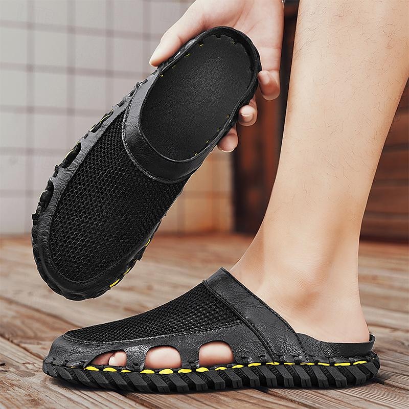 Miesten Sandaalit Tohvelit Muoti sandaalit Käsintehdyt kengät Comfort-kengät Kävely Vapaa-aika Päivittäin Loma Hiekkaranta PU Hengittävä Mukava Liukumaton Musta Ruskea Khaki Kesä Syksy 2025 - $42.99 –P10