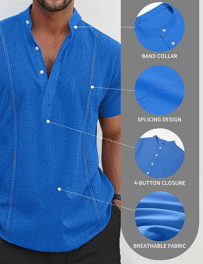 Per uomo Camicia Camicia di lino Camicia Guayabera Camicia popover Camicia Estiva Abbigliamento da spiaggia Semplice Vacanza Casuale Bianco Blu marino Blu Cachi Manica Corta Colletto Estate del 2025 a $21.99 –P1