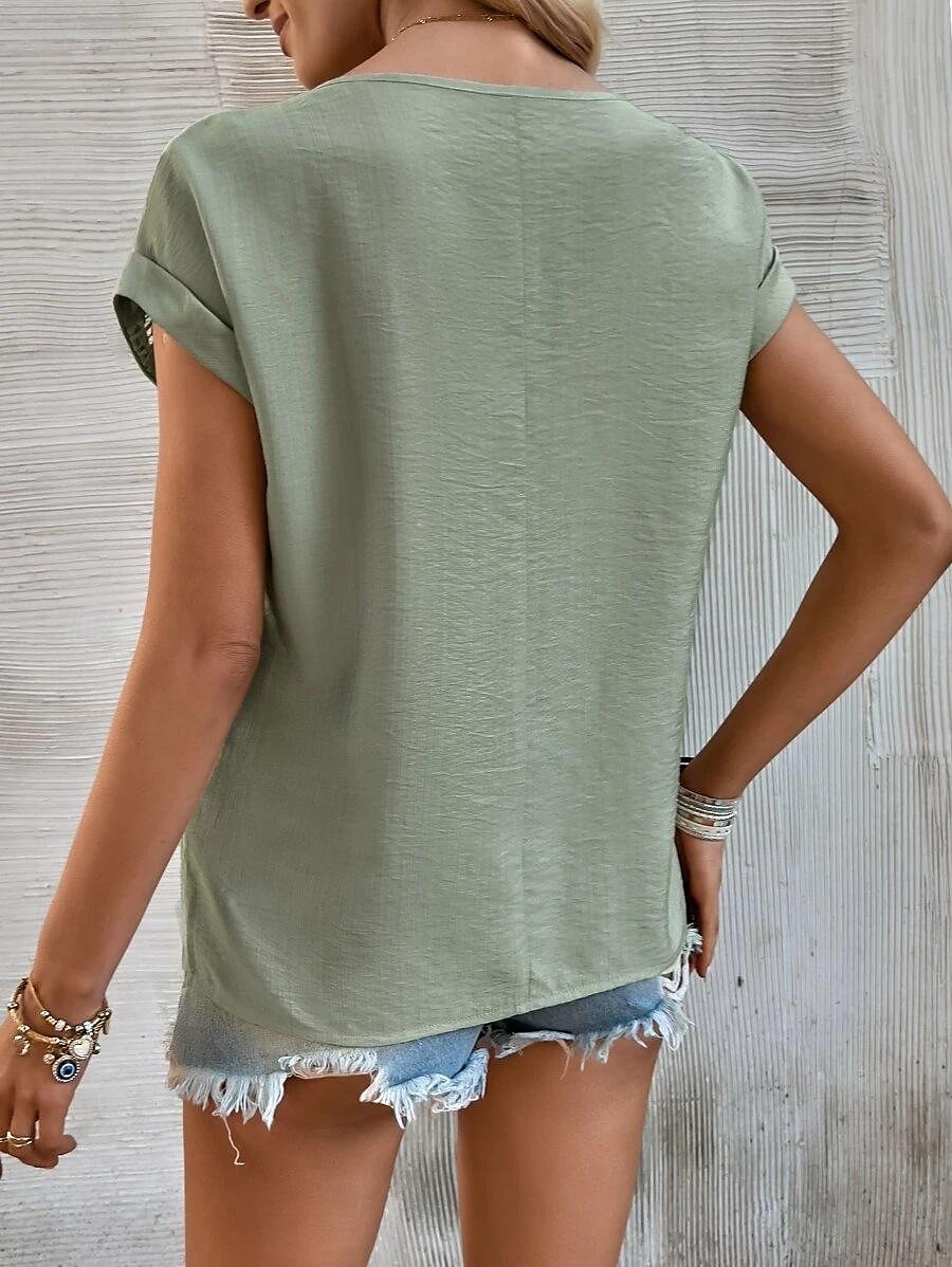 Damen Leinen-inspirierte Hemden Spitzen-T-Shirt Einfach Mode Kurzarm Rundhalsausschnitt Normale Oberteile Urlaub Täglich Spitze Schwarz Blau Braun Grün Khaki Sommer 2025 - $29.99 –P4
