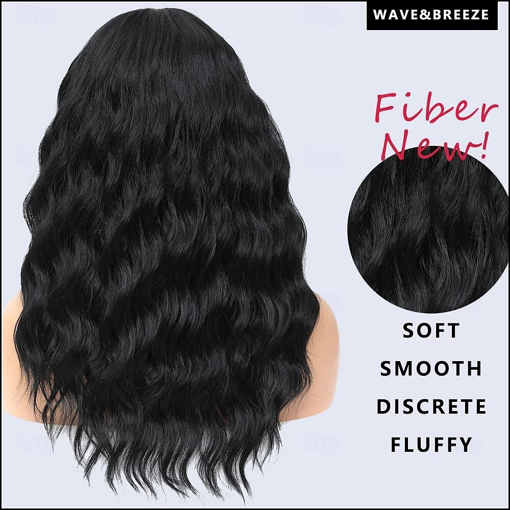 parrucche nere per le donne parrucche di capelli ricci ondulati lunghi da 18 pollici con frangia parrucche sintetiche di ricambio parrucca in fibra resistente al calore costume da festa del 2025 a $19.99 –P4