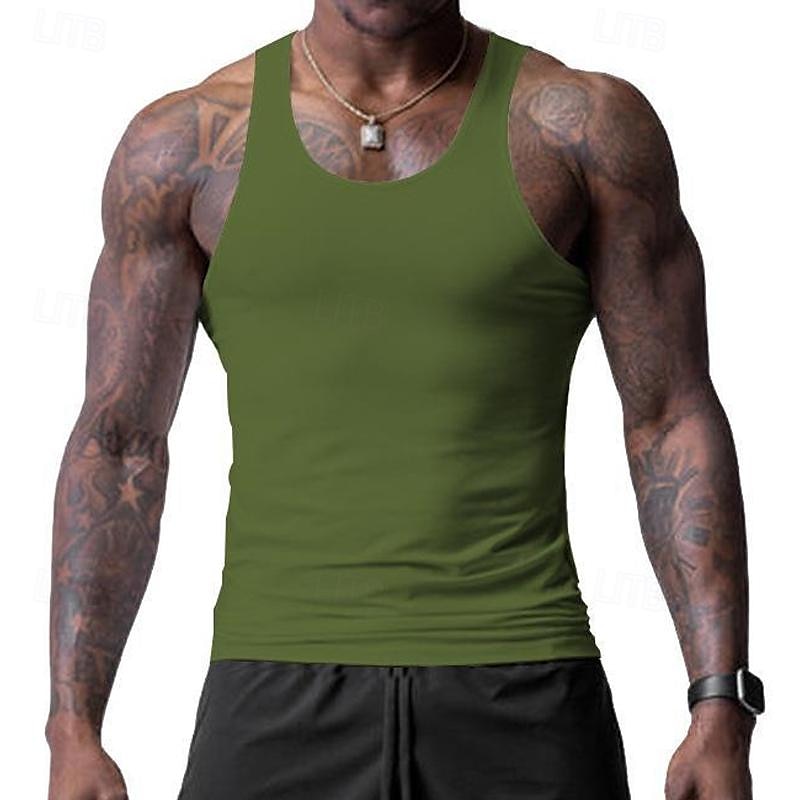 Voor heren Singlet Vest Top Onderhemd Mouwloos shirt Mouwloos Strakke ronde hals Lente zomer Effen Modieus Ontwerper Basic Vakantie Straat Uitgaan Zwart Wit Wijn Top T-shirt voor mannen 2025 - $13.49 –P16