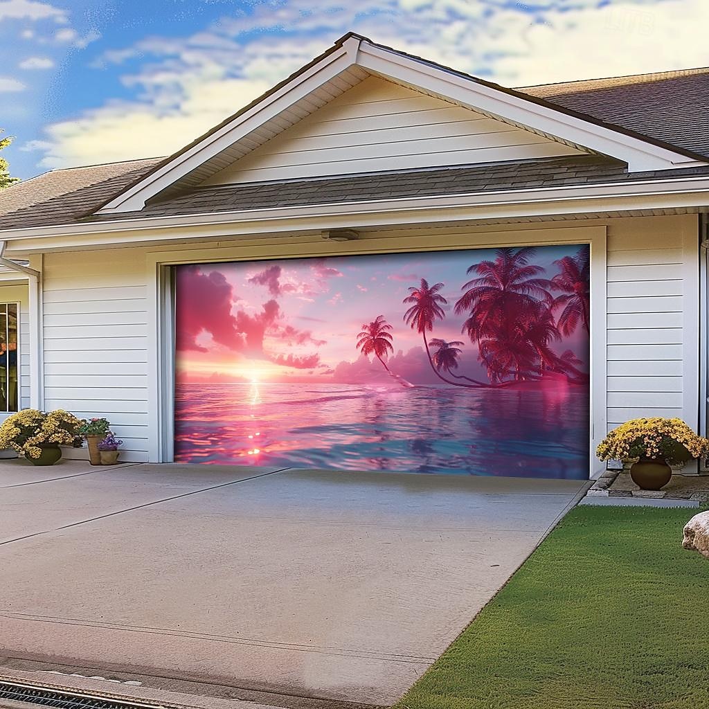 letnie wakacje na plaży baner na osłonę drzwi garażowych piękna duża dekoracja tła na zewnętrzne drzwi garażowe dekoracje ścienne domu impreza impreza parada 2025 - $33.99 –P3