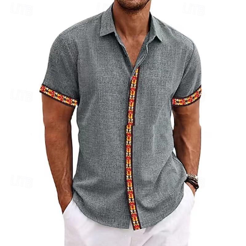 Hombre Camisa Camisa de lino Camisa casual Remera de algodón Bloque de color Vacaciones Calle Negro Blanco Azul cielo Gris Manga Corta Cuello Vuelto Verano Ropa Abotonar 2025 - $21.99 –P5