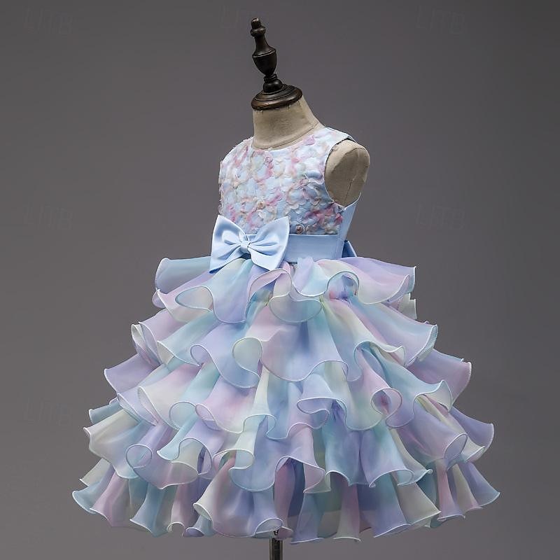 kinderkleidung Mädchen Party Kleid Regenbogen Blume Ärmellos Besondere Anlässe Prinzessin Polyester abendkleider Sommer Frühling 3-12 Jahre Mehrfarbig Rosa Leicht Blau 2025 - $33.99 –P3