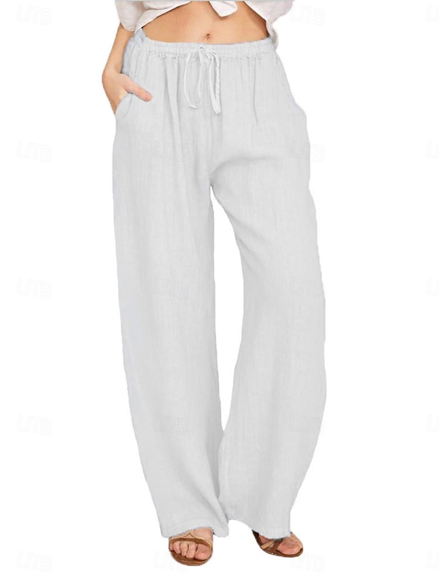 Damen Hose aus Baumwollleinen Komfort Einfarbig Tasche Elastischer Bund Atmungsaktiv Mikroelastisch Heim Schwarz Weiß Wein Marineblau Sommer 2025 - $21.99 –P10