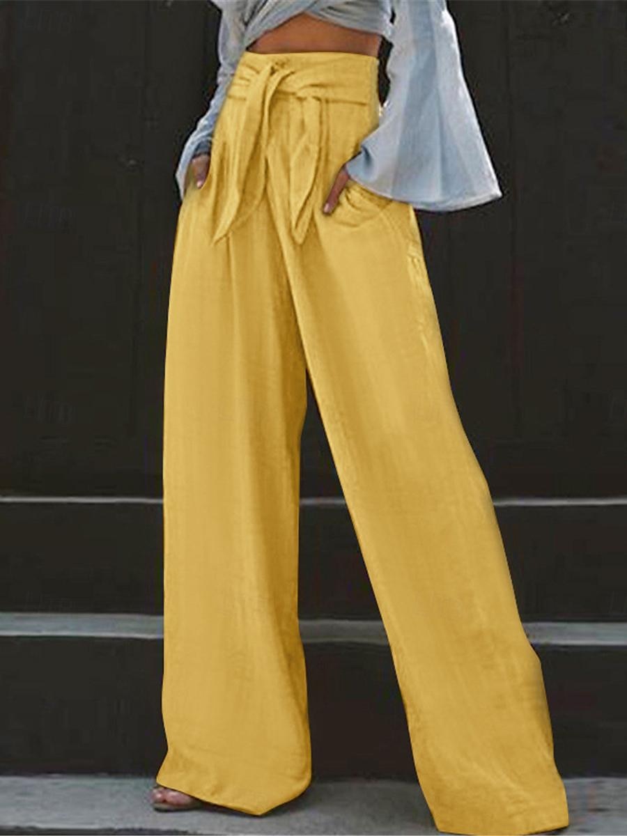 Dames Breed Been Broeken Streetwear Casual Lang Hoge taille Effen Zak Hoge snede Ademend Zacht Micro-elastisch Vakantie Straat Alledaagse kleding Zwart Geel Hemelsblauw Donkerblauw Zomer Lente 2025 - $22.99 –P4